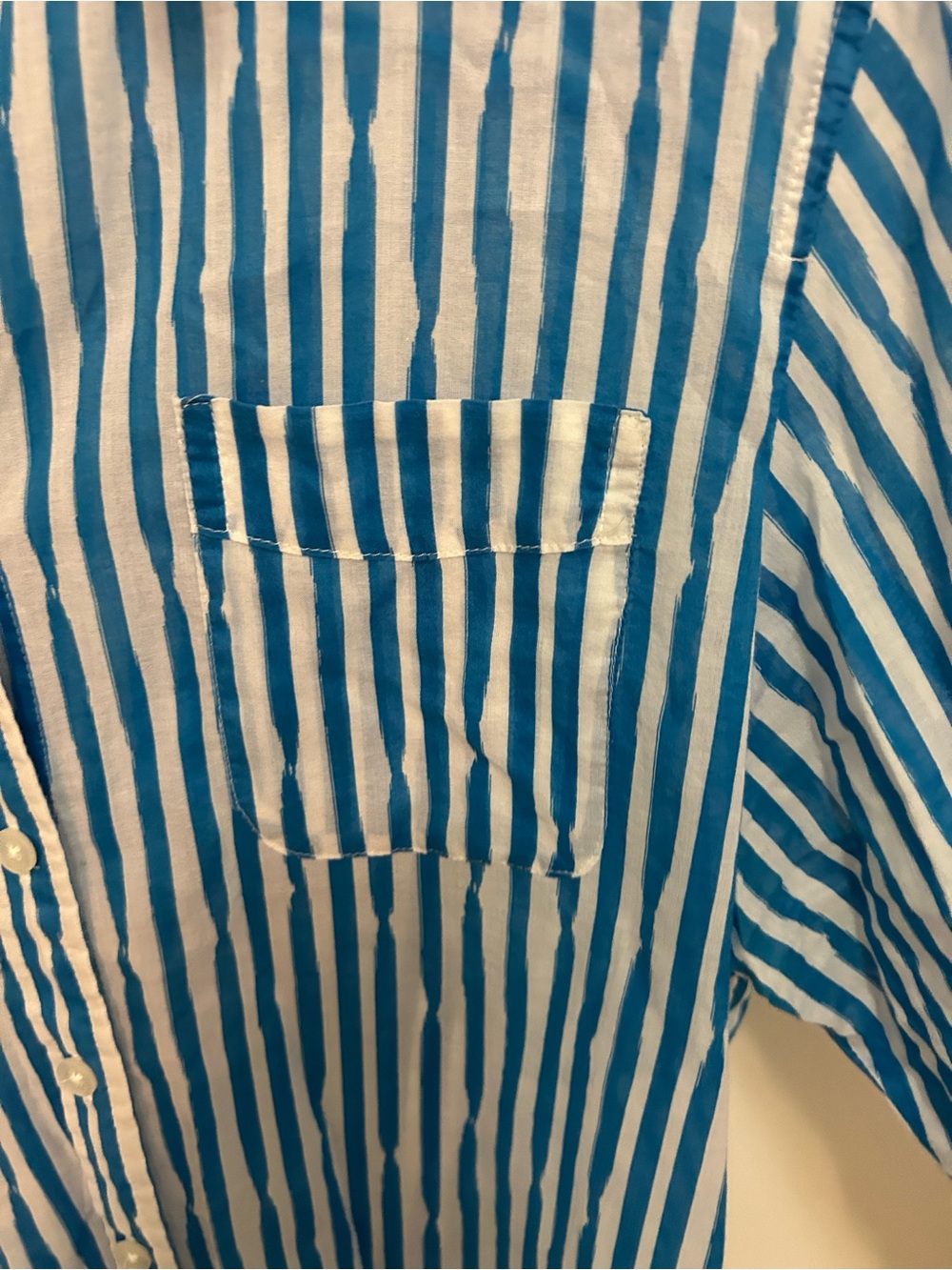Ellen Tracy Blue and White Vertical Stripe Button-Down Shirt - Picture 3 of 6